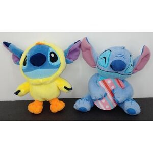 Lot Of 2 Disney Stitch Chick Suit Holding Easter Egg Plush Stuffed Keychain